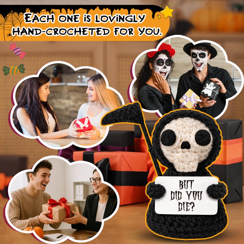 Frabaca But Did You Die - Funny Grim Reaper Crochet Plush - Dark Humor Sarcastic Office Desk Decor, Spooky Cute Halloween Gag Gift for Friends Coworkers Women Men, Christmas White Elephant Boo Basket Stuffers - Image 4