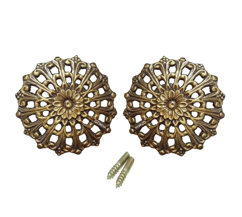 QZibeva QZibeva Curtain Holdback Pack of 2 Decorative Bronze Tie Back Hook Loop Design Wall Craft Hooks  - Image 1
