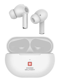 SWISS MILITARY Delta5 Active Noise Cancelling Earbuds with ENC & Transparency Mode, Smart Touch Sensors, 300Hr Standby & 5Hr Music Time, Seamless Connectivity, Works with Android/iOS Phones- White  - Image 1