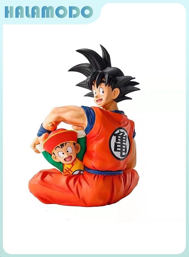 HALAMODO Dragon Ball Super Saiyan Earth-Protecting Warriors Sitting Father-Son Goku Figures, 16cm Tall, Ideal Birthday Gift and Captivating Desktop Decoration - Image 1