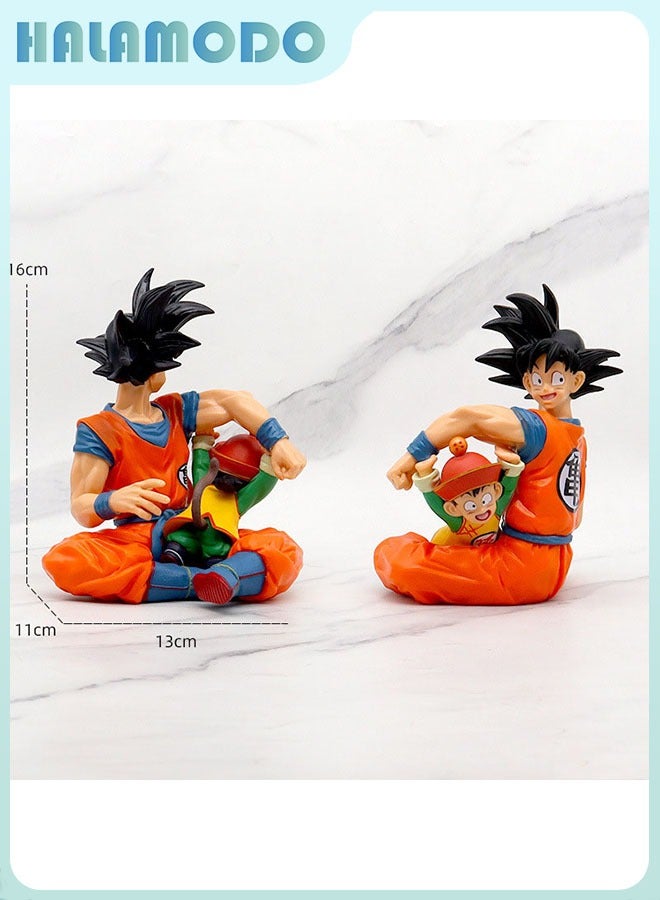 HALAMODO Dragon Ball Super Saiyan Earth-Protecting Warriors Sitting Father-Son Goku Figures, 16cm Tall, Ideal Birthday Gift and Captivating Desktop Decoration - Image 2