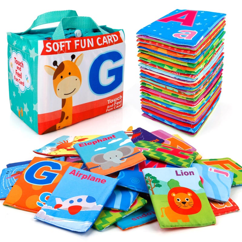 Mini Tudou 26 PCS Baby Soft Alphabet Cards, ABC Learning Flash Cards with Storage Bag, Washable Soft Letter Early Educational Toy for Babies Infants Toddlers Boys and Girls 0 1 2 3 Years Old - Image 1
