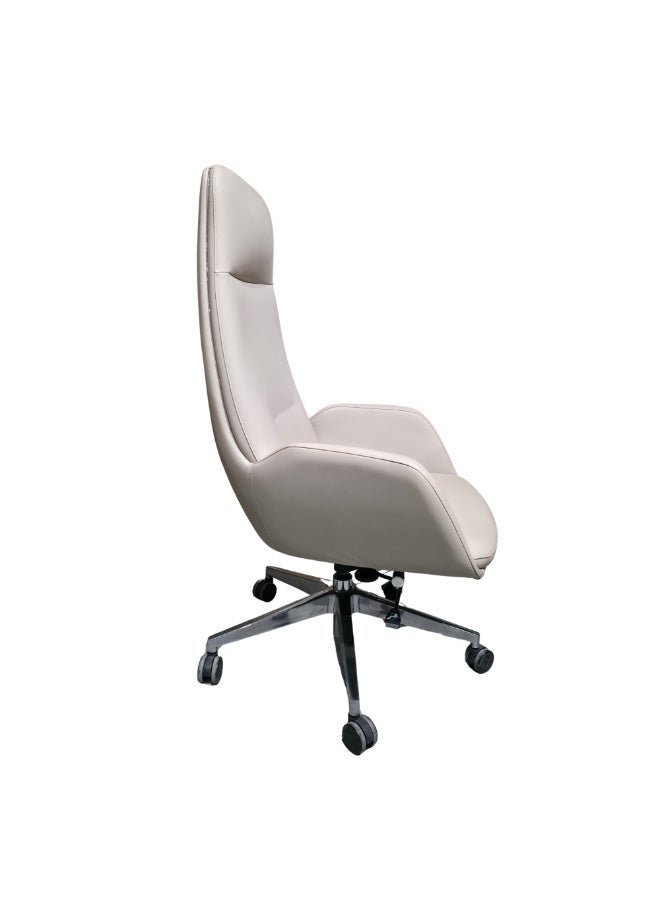 FURALUX High Back Executive Office Chair in PU Leather with Tilt Lock Mechanism, Height Adjustable Swivel Desk Chair with Chrome Base, 150KG Capacity – Beige - Image 4