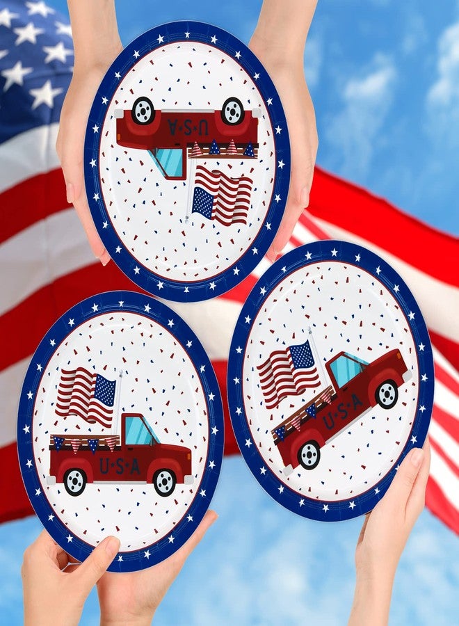 DYLIVeS 4th of July Plates, 9 Inch Patriotic American Flag and Truck Disposable Paper for Memorial Day, Veteran, Independence Day Party Decorations, Dinnerware Supplies, 80 Pack - Image 3