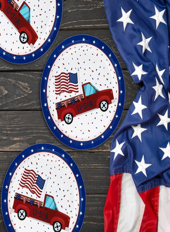 DYLIVeS 4th of July Plates, 9 Inch Patriotic American Flag and Truck Disposable Paper for Memorial Day, Veteran, Independence Day Party Decorations, Dinnerware Supplies, 80 Pack - Image 4