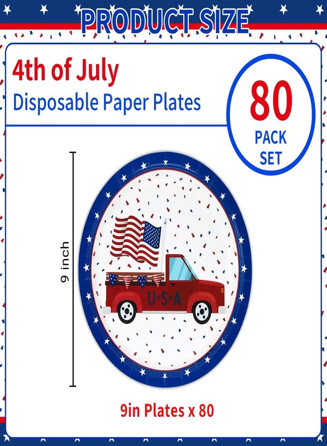 DYLIVeS 4th of July Plates, 9 Inch Patriotic American Flag and Truck Disposable Paper for Memorial Day, Veteran, Independence Day Party Decorations, Dinnerware Supplies, 80 Pack - Image 2