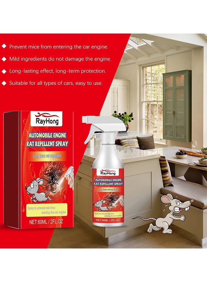 RAYHONG Automobile Engine Rat Repellent Spray, Rats Repellent Spray, Rodent Repellent, 100% Natural Repel Mice, Spray Prevent Rats From Entering The Car Engine, Use To Prevent, Catch And Repel Rats, Eco-Friendly Mouse Repellent Spray Natural Non-Toxic, 60ml - Image 2