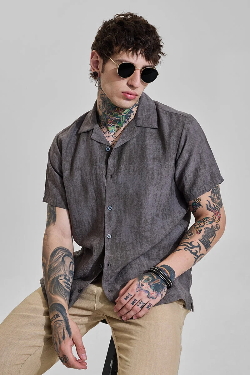 SNITCH Dark Charcoal Abstract Half Sleeve Boxy Shirt