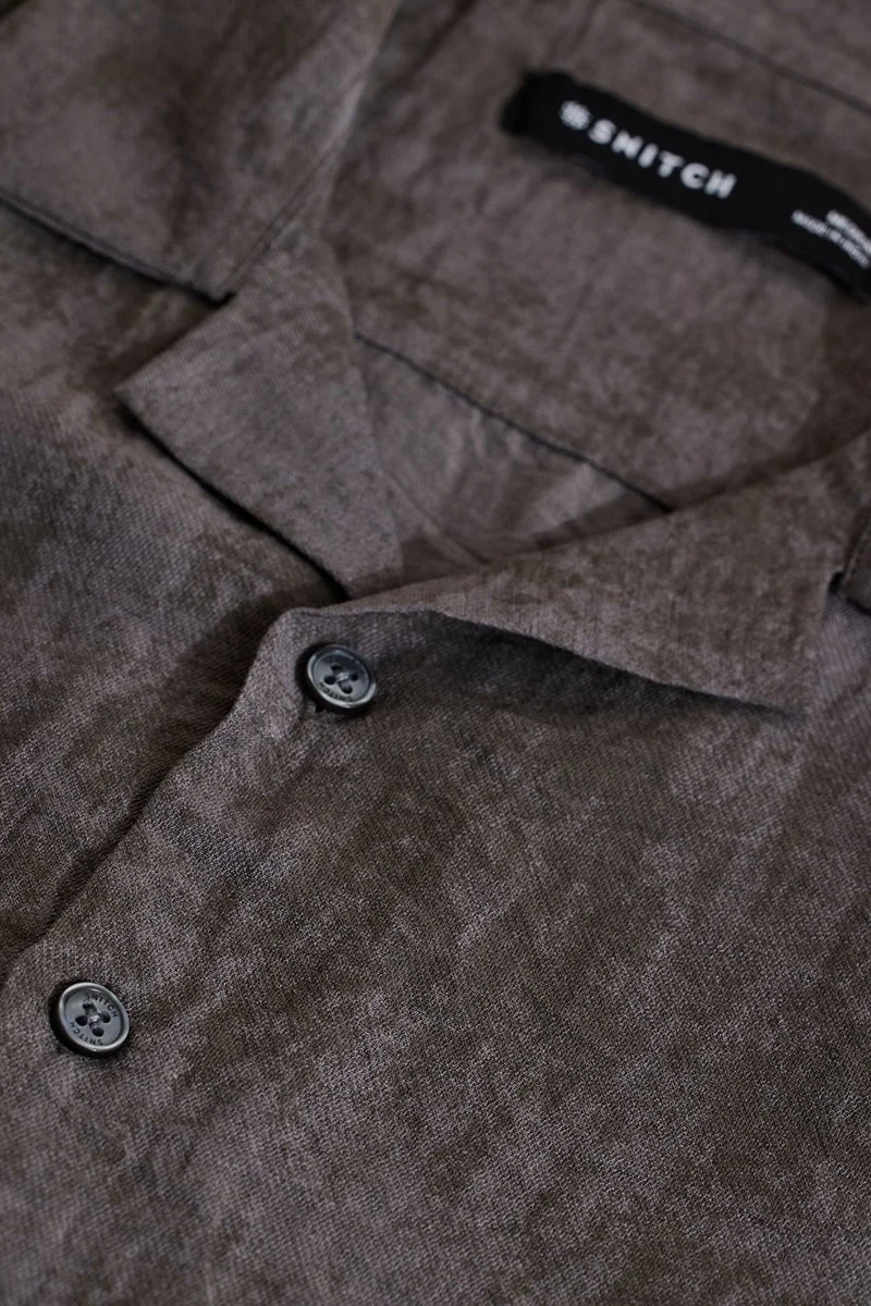 SNITCH Dark Charcoal Abstract Half Sleeve Boxy Shirt