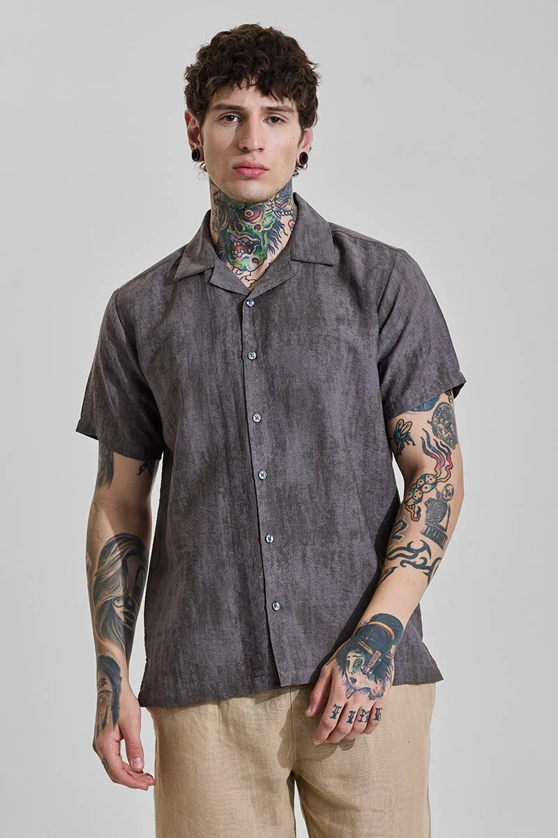 SNITCH Dark Charcoal Abstract Half Sleeve Boxy Shirt