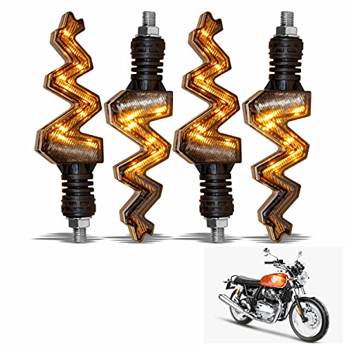 Asryd Snake Style Zig-Zag Bike Turn Signal Led Indicators Amber Color Running Light with Blue DRL- Waterproof (Amber-Blue) For Royal Enfield Interceptor 650 (Set of 4 Pcs), Black - Image 1