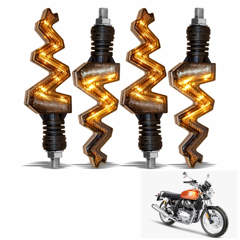 Asryd Snake Style Zig-Zag Bike Turn Signal Led Indicators Amber Color Running Light with Blue DRL- Waterproof (Amber-Blue) For Royal Enfield Interceptor 650 (Set of 4 Pcs), Black - Image 4