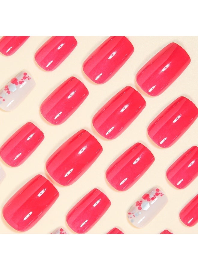 Neon Pink & White Hand-Painted Press-On Nails (24 Pcs) - Comes with Jelly Adhesive Tabs, Nail File, and Nail Removal Stick (For Women) - Image 5