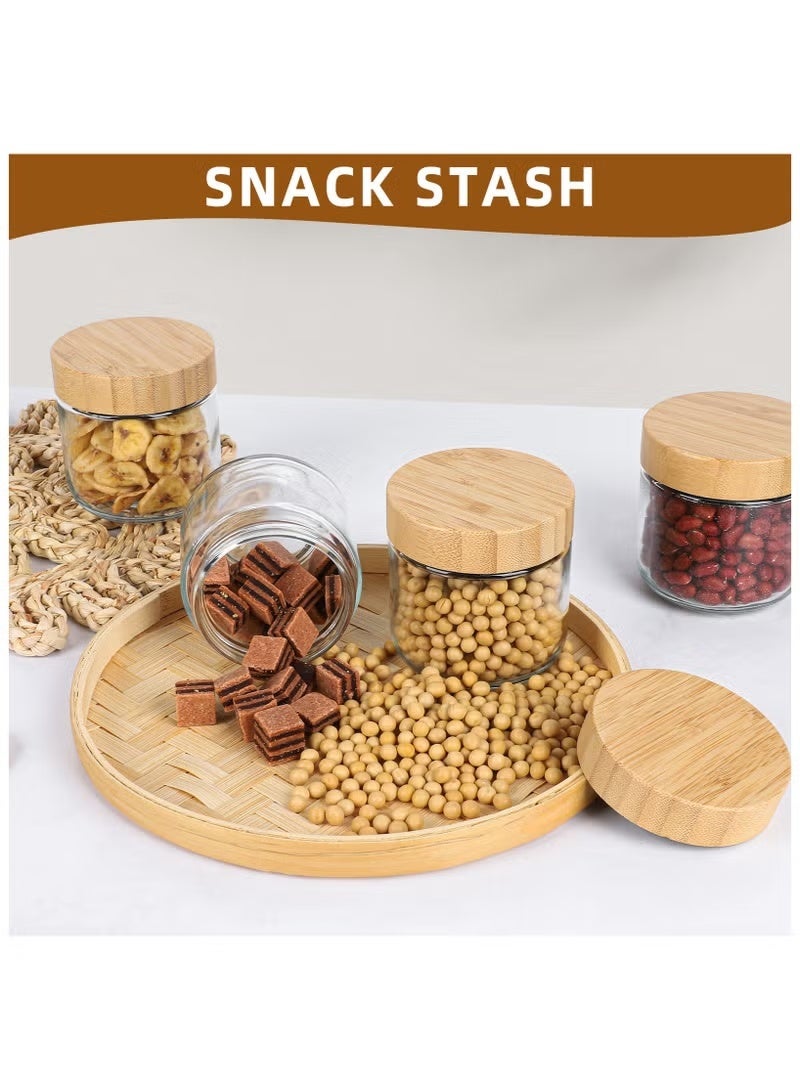 4 عبوات من برطمانات الشوفان الزجاجية الليلية مع أغطية من الخيزران، حاويات محكمة الغلق بفم واسع 10 أونصة لإعداد الوجبات والزبادي والسلطة وتخزين المؤن - Image 2