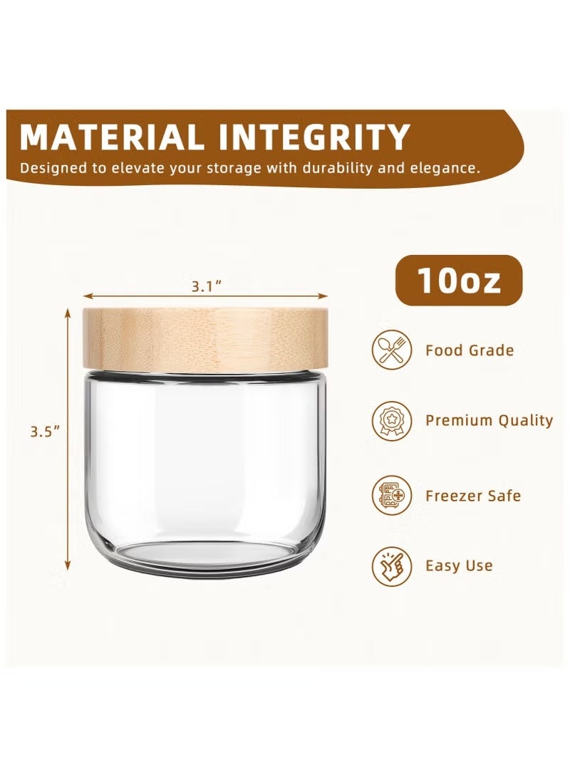 4 عبوات من برطمانات الشوفان الزجاجية الليلية مع أغطية من الخيزران، حاويات محكمة الغلق بفم واسع 10 أونصة لإعداد الوجبات والزبادي والسلطة وتخزين المؤن - Image 3