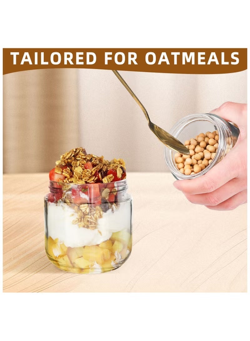 4 عبوات من برطمانات الشوفان الزجاجية الليلية مع أغطية من الخيزران، حاويات محكمة الغلق بفم واسع 10 أونصة لإعداد الوجبات والزبادي والسلطة وتخزين المؤن - Image 5