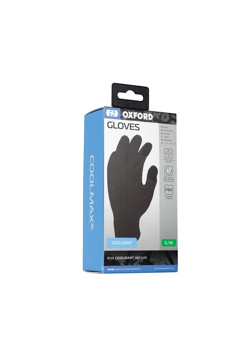 Oxford OXFORD Deluxe Coolmax Inner Gloves Black for Bike Riders-M  - Image 2