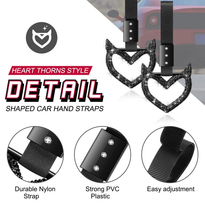 Fabbay Bling Car Accessories Bling Heart Handle Ring Car Accessory for Women Heart Hand Strap Drift Charm Rear Bumper Warning Ring Decor for auto Bus Interior Exterior Decoration (Black,Devil Style) - Image 3
