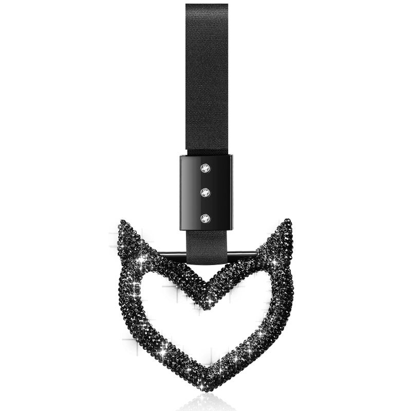 Fabbay Bling Car Accessories Bling Heart Handle Ring Car Accessory for Women Heart Hand Strap Drift Charm Rear Bumper Warning Ring Decor for auto Bus Interior Exterior Decoration (Black,Devil Style) - Image 1