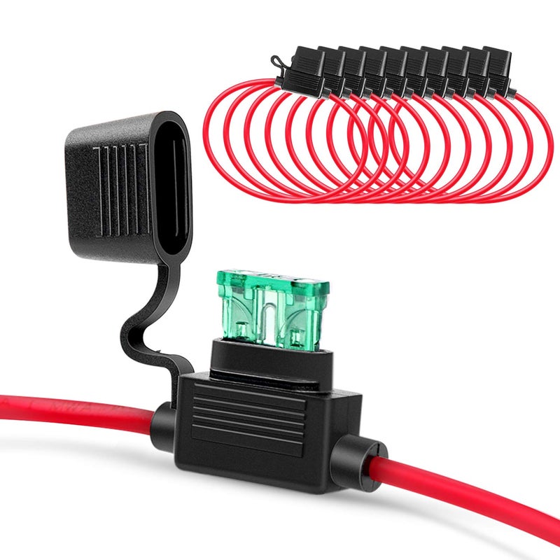 Nilight 10 Pack NI-FH01 Inline Holder 14AWG Wiring Harness ATC/ATO 30AMP Blade Automotive Fuse Holder-10, 2 Years Warranty - Image 1