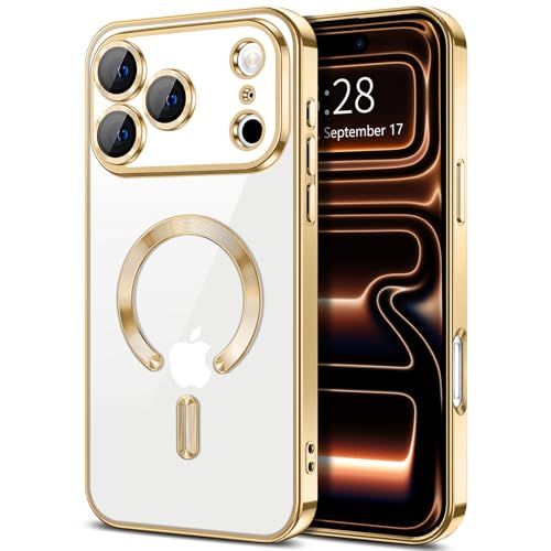 Hython Magnetic Clear for iPhone 17 Pro Case with Camera Lens Protector [Compatible with MagSafe] Luxury Plating Edge Slim Soft TPU Cover Protective Phone Case for iPhone 17 Pro 6.3", Gold - Image 1