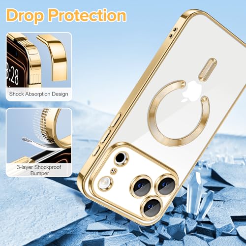 Hython Magnetic Clear for iPhone 17 Pro Case with Camera Lens Protector [Compatible with MagSafe] Luxury Plating Edge Slim Soft TPU Cover Protective Phone Case for iPhone 17 Pro 6.3", Gold - Image 5