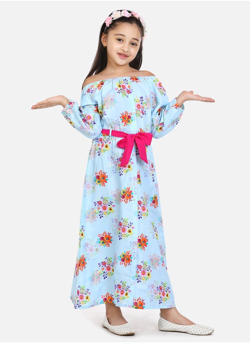 LILPICKS Sky Blue Off shoulder Party Maxi Dress  - Image 1
