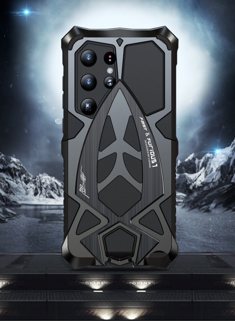 Samsung Galaxy S25 Ultra 5G Anti-shock Protective Armor High Case Hybrid Metal and Silicone Phone Case - Image 2