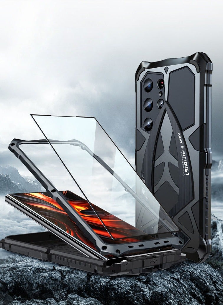 Samsung Galaxy S25 Ultra 5G Anti-shock Protective Armor High Case Hybrid Metal and Silicone Phone Case - Image 3