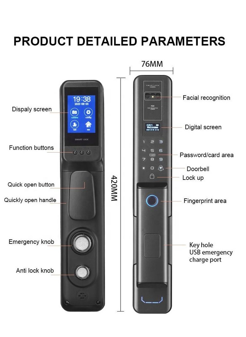 Generic - Smart Security Door Lock – Built-in Camera & Remote Control via Mobile | Multiple Unlock Options (Fingerprint / Code / Card) - Image 1