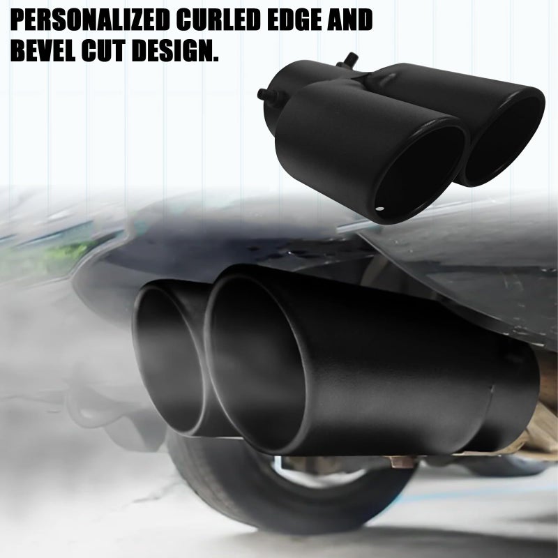 Eponcia Dual Exhaust Tip 2.5" Inlet, Escapes Deportivos Para Carro, Car Exhaust Tip Pipe Double Outlet Straight Muffler Tailpipe Tips with Screw, Bolt-on Exhausts Pipe Modification Accessories(Black) - Image 4