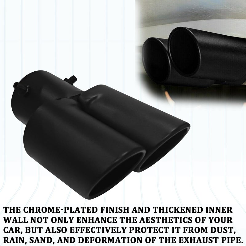 Eponcia Dual Exhaust Tip 2.5" Inlet, Escapes Deportivos Para Carro, Car Exhaust Tip Pipe Double Outlet Straight Muffler Tailpipe Tips with Screw, Bolt-on Exhausts Pipe Modification Accessories(Black) - Image 3