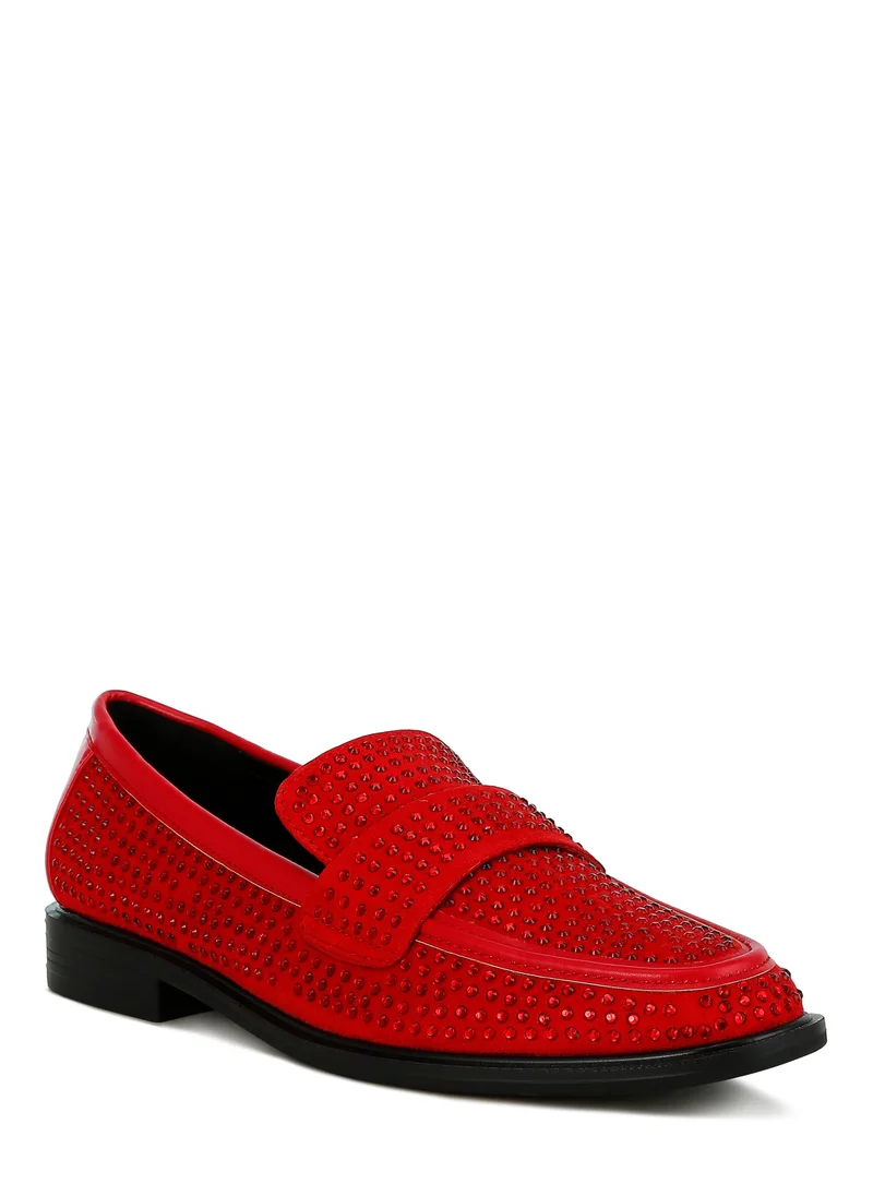 London Rag Rhinestones Embellished Loafers in Red