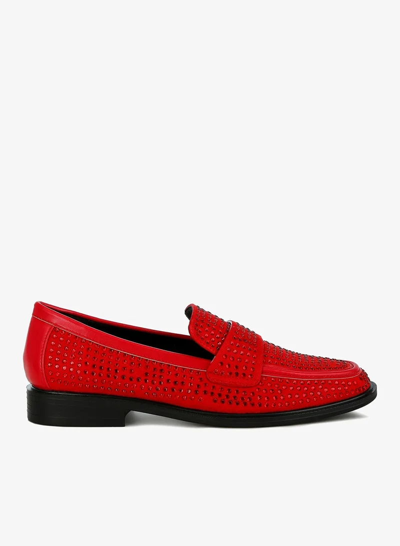Rhinestones Embellished Loafers in Red
