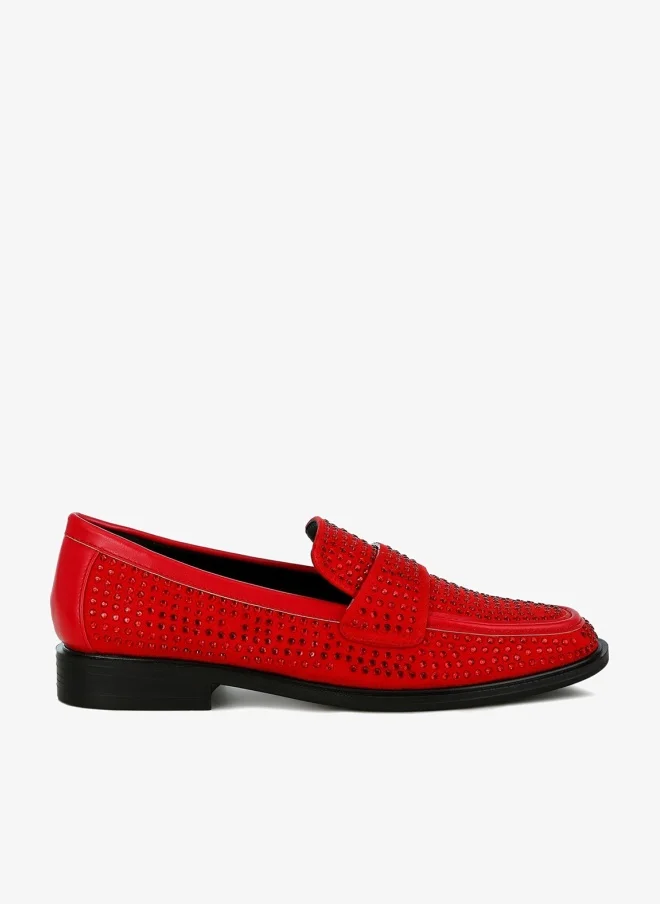 Rhinestones Embellished Loafers in Red