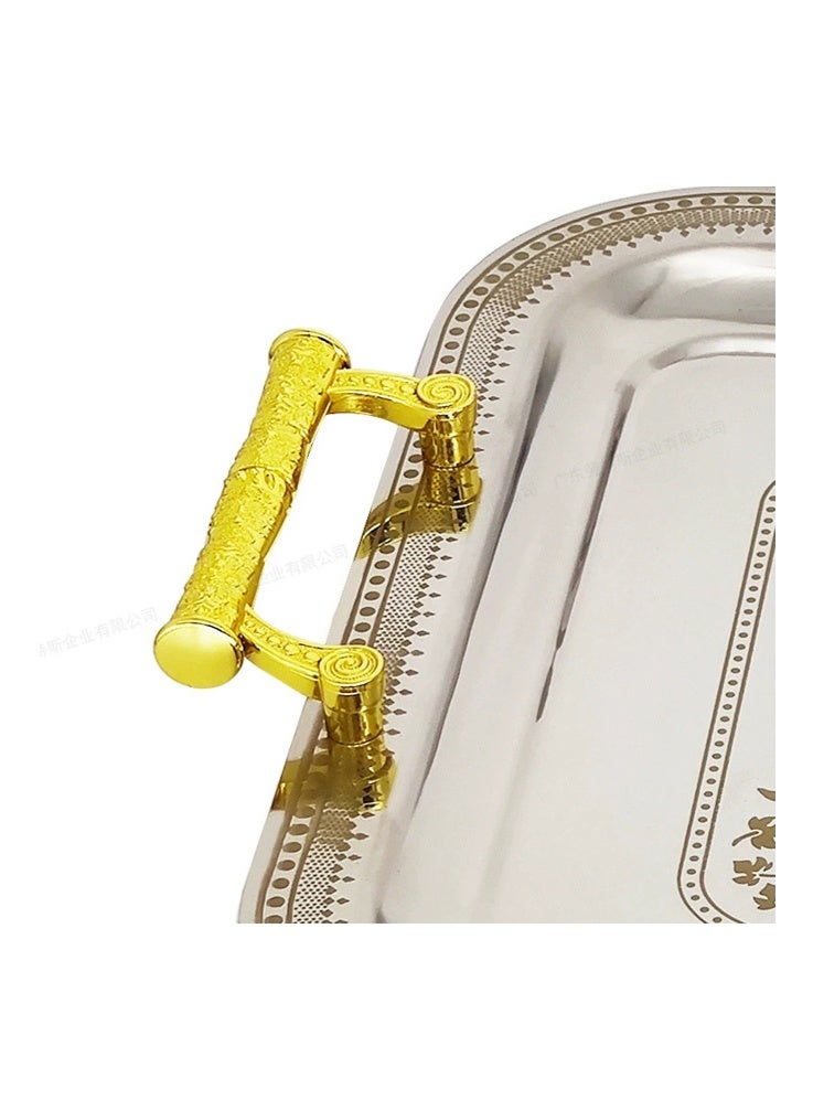 طقم صواني تقديم من الفولاذ المقاوم للصدأ مكون من 3 قطع بمقابض ذهبية. - Image 3