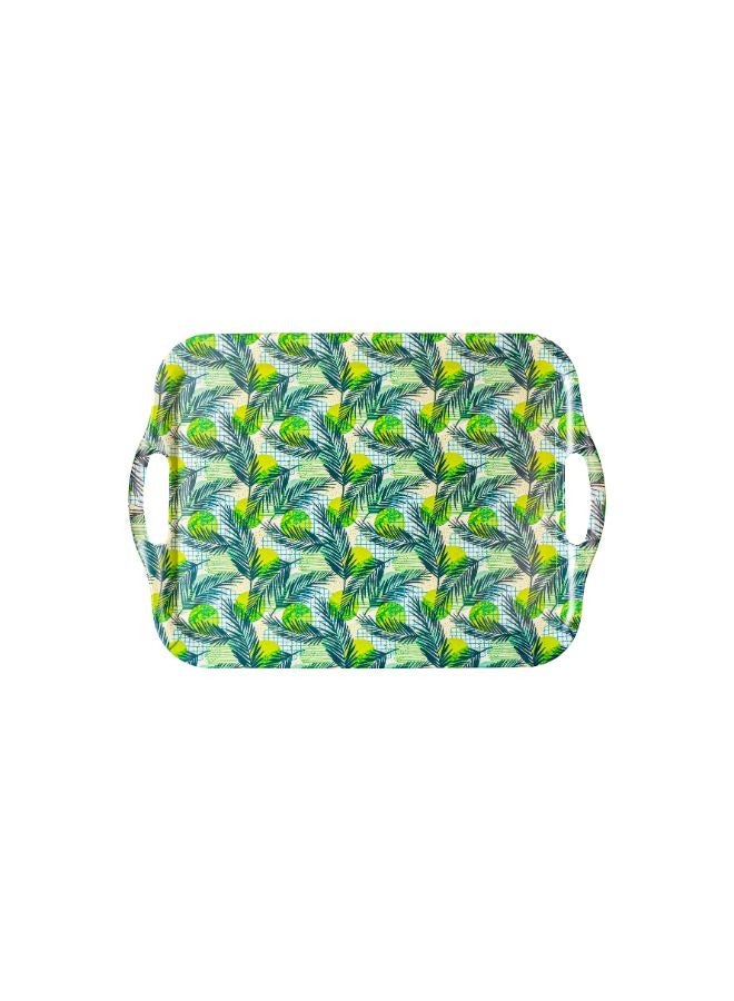 صينية تقديم للمطبخ أو غرفة الطعام من الميلامين بمقابض للمشروبات والوجبات الخفيفة أو الوجبات صغيرة خضراء - Image 1