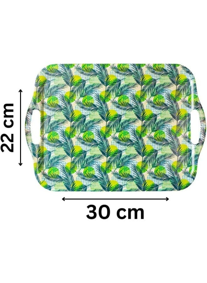 صينية تقديم للمطبخ أو غرفة الطعام من الميلامين بمقابض للمشروبات والوجبات الخفيفة أو الوجبات صغيرة خضراء - Image 3