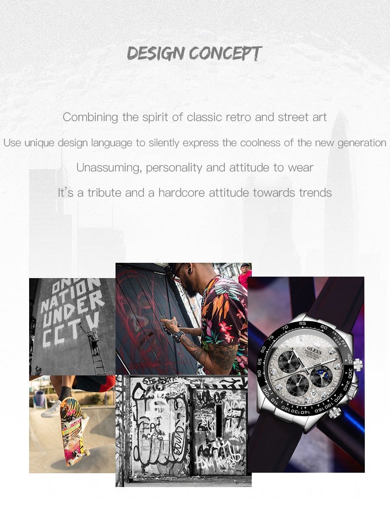 OLEVS Luxury Men Watch Quartz Man Watches Waterproof Luminous Top Brand Watch for Men Diamond Moon Phase Analog Quartz Male Wrist Watches for Men Waterproof Luminous - Image 4