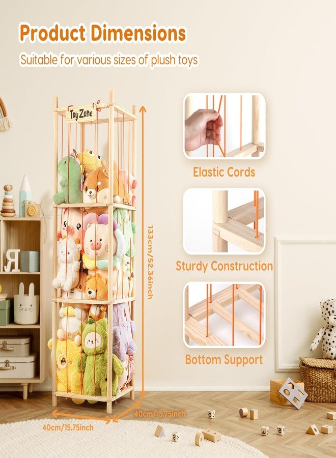 ISIMEE Wooden Stuffed Animal Storage for over 40 Plush Toys, 15.7×15.7×52.4 in - Image 3