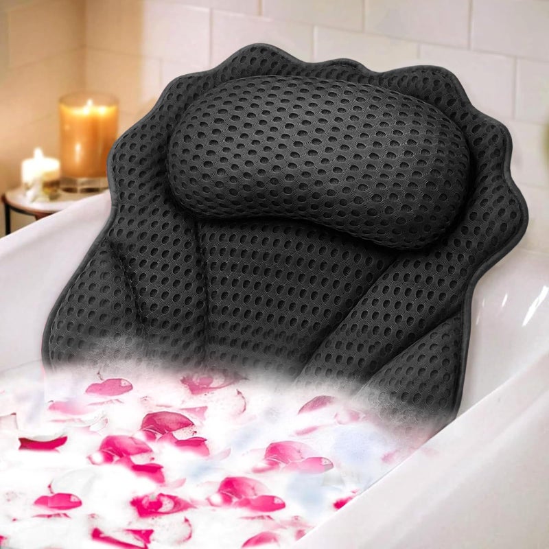 Bath Pillow RUVINCE Ergonomic Luxury Bathtub Pillow with HeadNeck Shoulder and Back Support 4D Bath Pillows for tub with 6 Powerful Suction Cups Fits All Bathtub Spa Tub Hot Jacuzzi Black