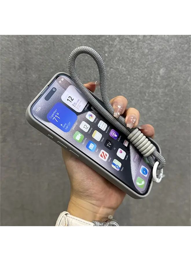 Grey Silicone Magnetic Phone Case with Short Lanyard Camera Holder for iPhone 12 Pro - Image 4