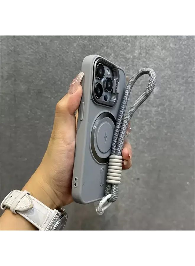Grey Silicone Magnetic Phone Case with Short Lanyard Camera Holder for iPhone 12 Pro - Image 1