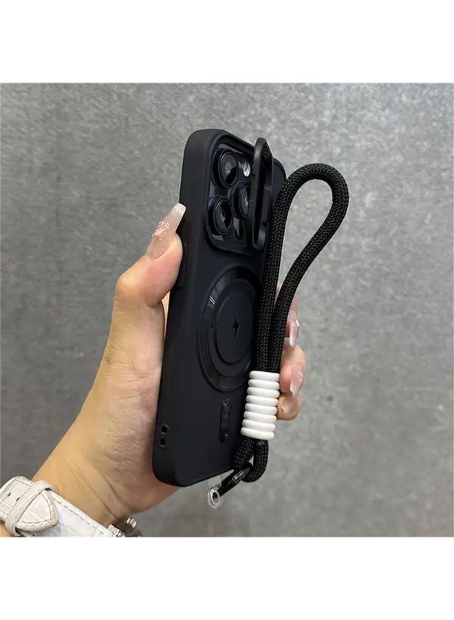 Grey Silicone Magnetic Phone Case with Short Lanyard Camera Holder for iPhone 12 Pro - Image 5