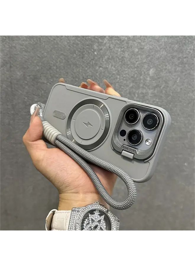 Grey Silicone Magnetic Phone Case with Short Lanyard Camera Holder for iPhone 12 Pro - Image 3