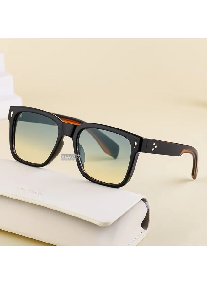 Generic - Retro Square Men Rivets Sunglasses Shades UV400 Fashion Women Green Sun Glasses Lentes De Sol Para Hombre Gafas De Sol-Lenses Color:Orange tea gradient-Frame Color:As the picture - Image 1