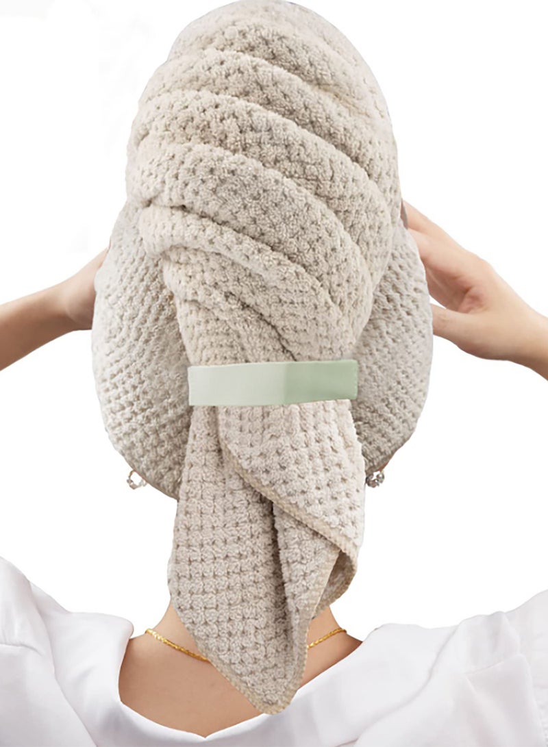 Microfibre Hair Drying Towel for Women, Quick-Dry Wrap with Elastic Band, Soft and anti fizz, Absorbant Hair drying turban for Quick Dry, 41"x 23" /58 x105cm (Beige)  - Image 1