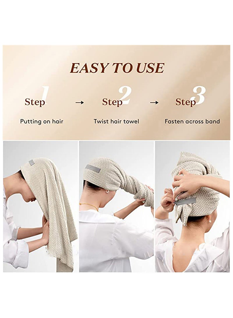 Microfibre Hair Drying Towel for Women, Quick-Dry Wrap with Elastic Band, Soft and anti fizz, Absorbant Hair drying turban for Quick Dry, 41"x 23" /58 x105cm (Beige)  - Image 3