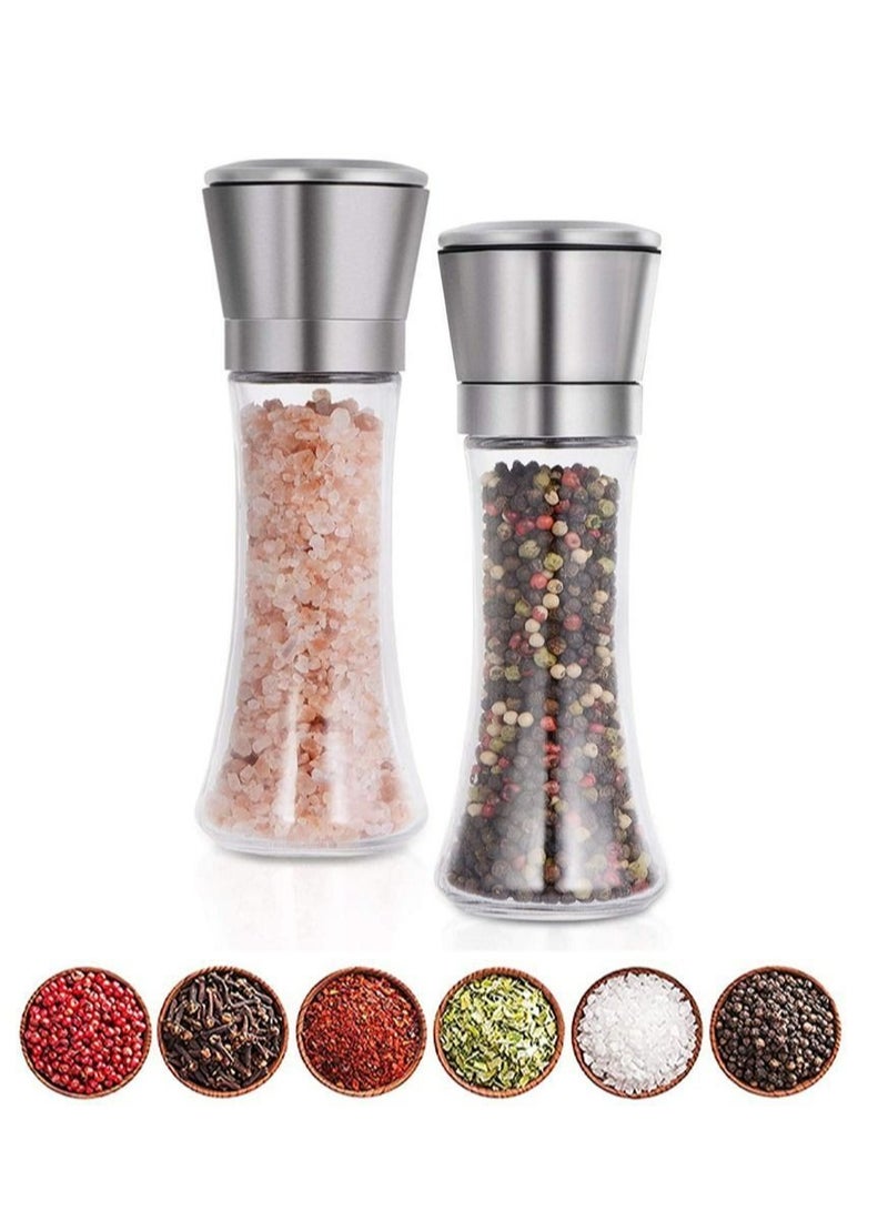 RollsTimi  Pepper And Salt Grinder Mill With Glass Body Stainless Steel Set Of 2  - Image 1