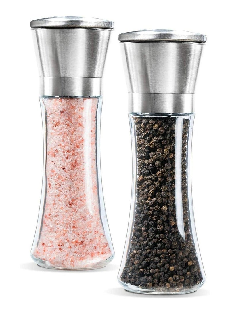 RollsTimi  Pepper And Salt Grinder Mill With Glass Body Stainless Steel Set Of 2  - Image 2